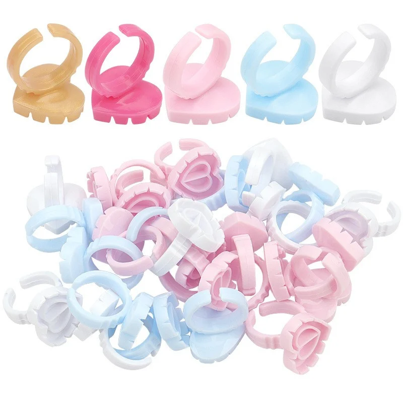 100 Pcs/bag Disposable heart-shape Round-shape Ring  Lash drop Glue Sticky Cups with Eyelash Extension Glue Cups