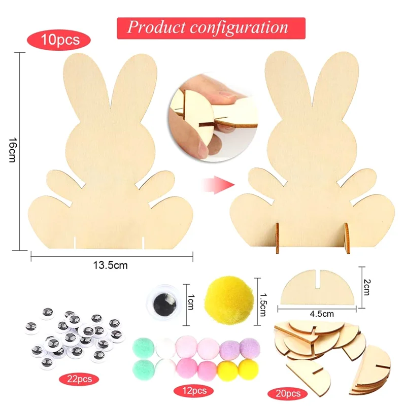 A59E-Easter Bunny Decor Arts And Crafts For Kids Easter Wooden  Party Decor 3D DIY Unfinished Wood Replacement Accessories