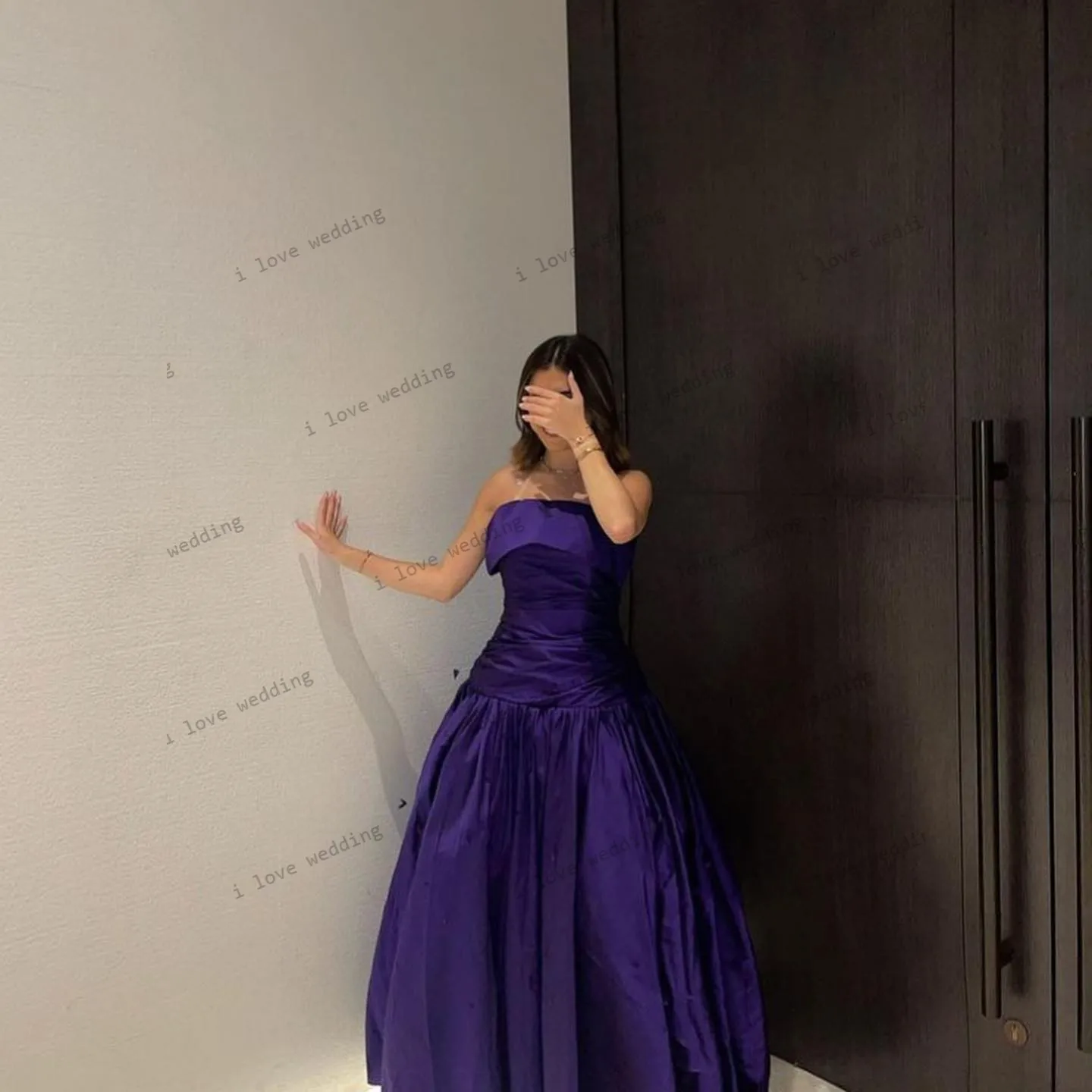 Elegant Purple Strapless Evening Dresses 2025 A-Line Wedding Party Dress For Woman Prom Dresses Floor-Length Ruched Customized