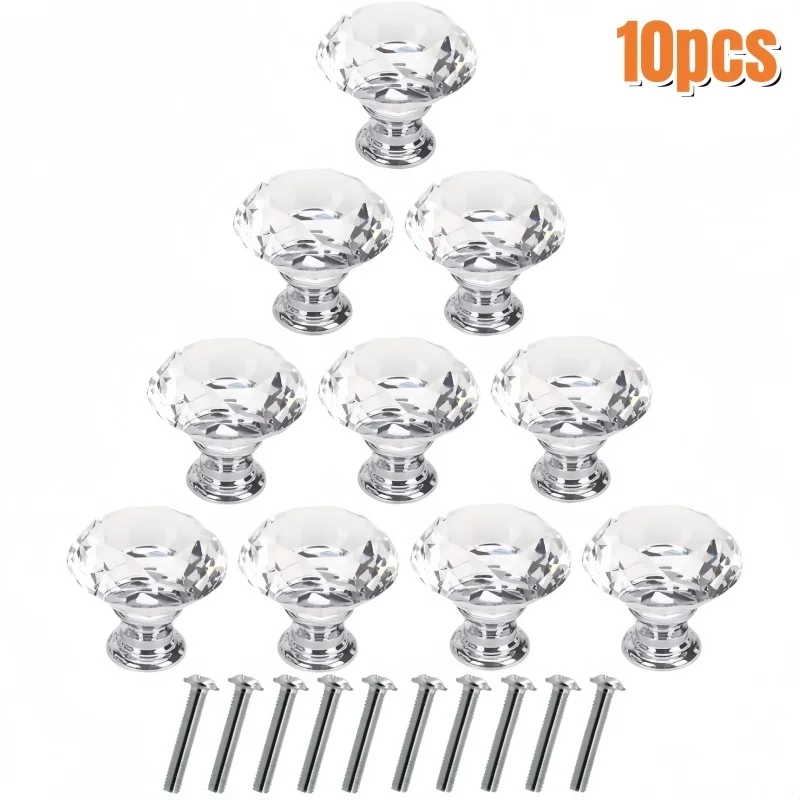 

10Pcs 30mm Crystal Clear Diamond Shape Acrylic Cabinet Knobs Cupboard Drawer Pull Kitchen Cabinet Door Wardrobe Handles Hardware