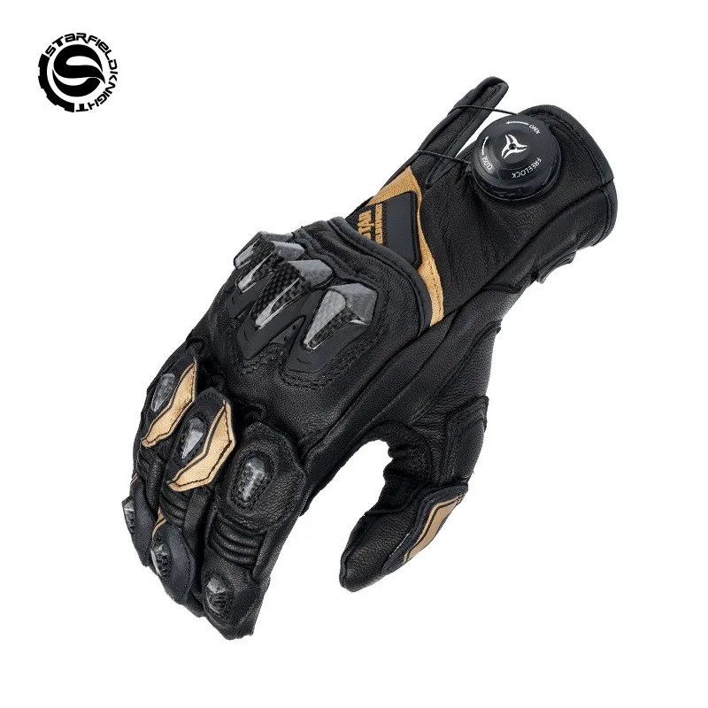 STAR FIELD KNIGHT Motorcycle Gloves Men Goatskin Leather Touchscreen Carbon Fiber Knuckle Full Finger Outdoor Riding Gloves