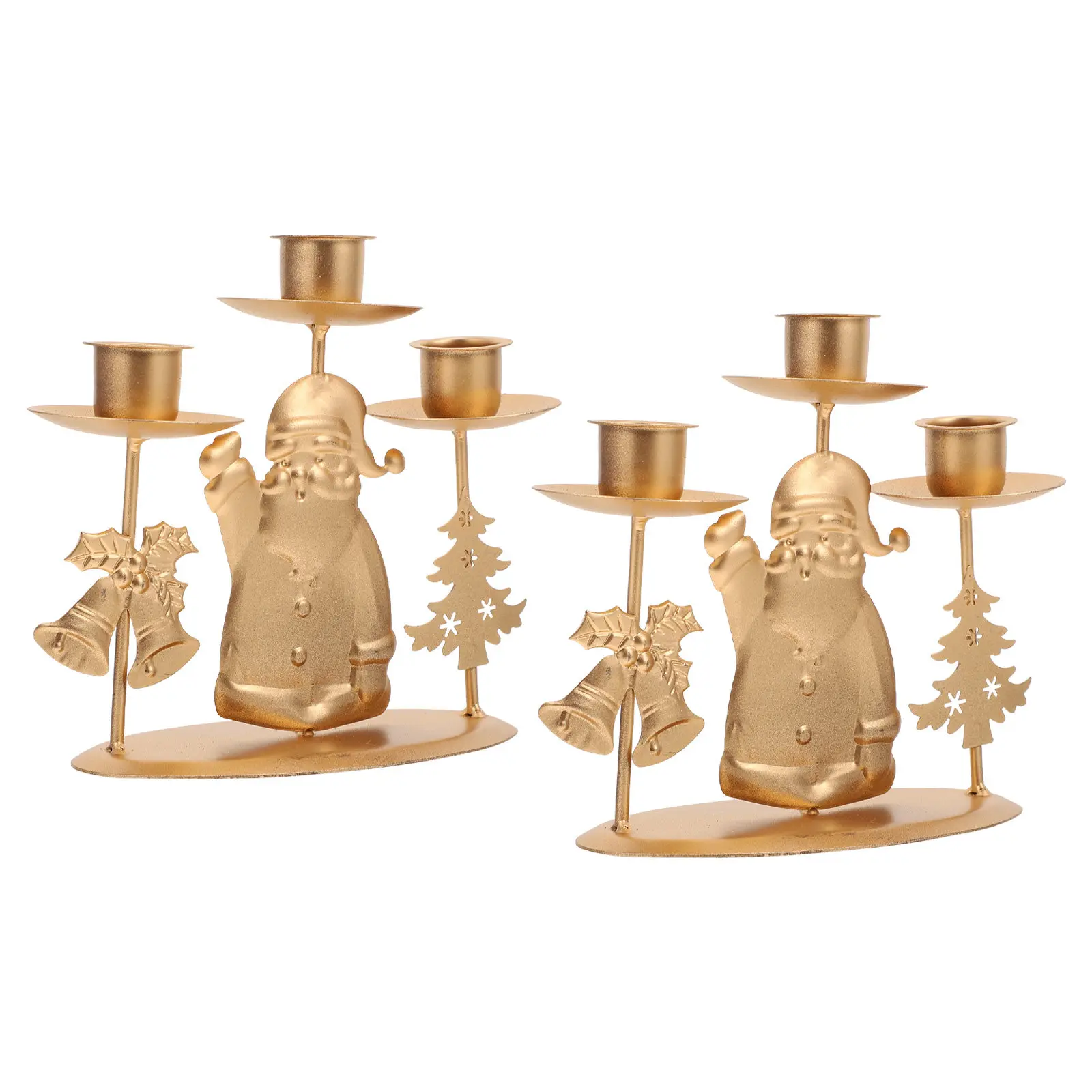 2Pcs Vintage Xmas Holder Set Iron Craft Stand Creative Christmas Elements Candlestick Smooth Surface Easy Clean