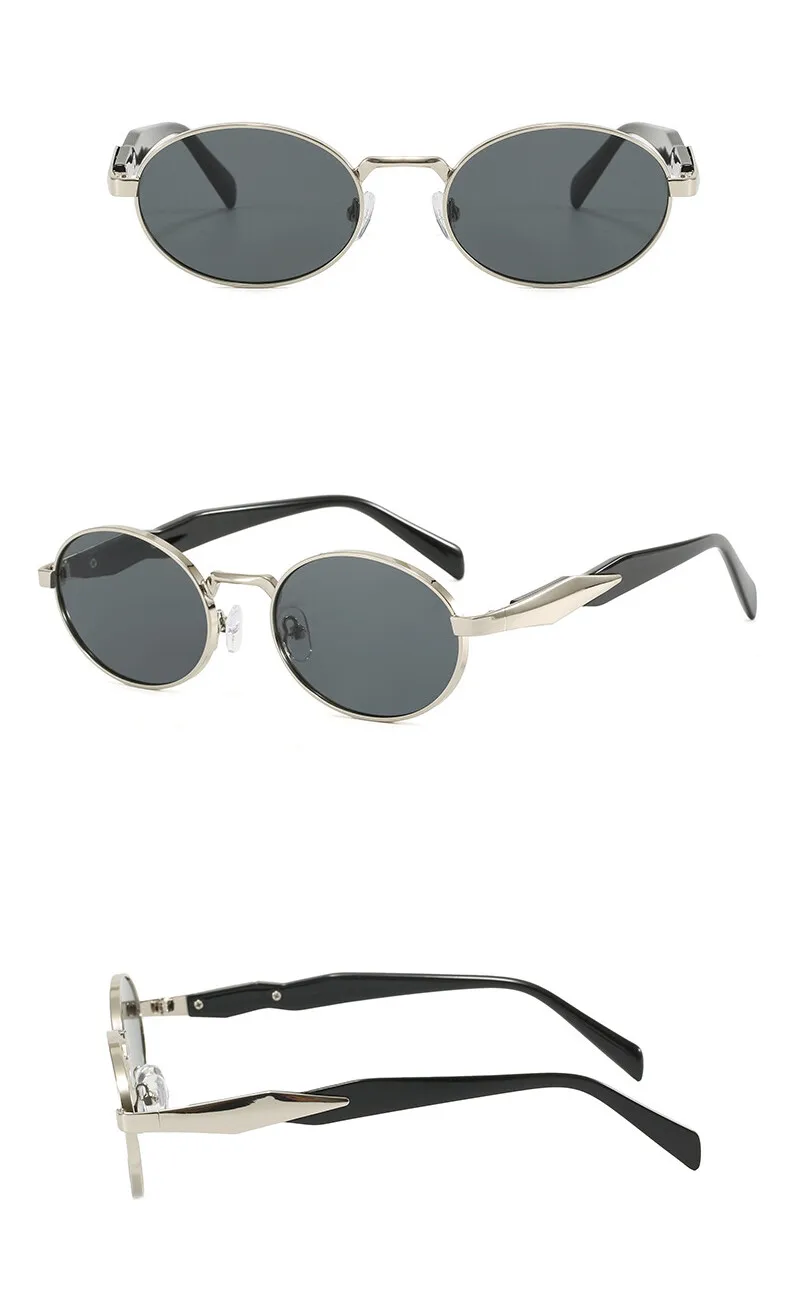 Retro Oval Metall Sonnenbrille für Frauen Männer Luxus Mode Marke Weibliche Sonnenbrille Punk Unisex Stilvolle Shades UV400 # 301161 – Detail 6