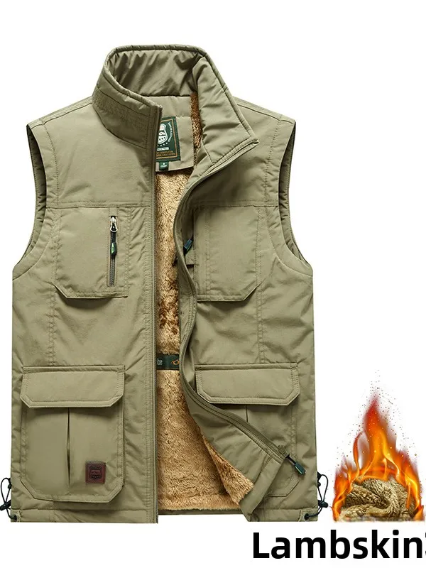 

Теплый повседневный жилет на подкладке Thiened Fce, мужская рабочая одежда, многоэтажный воротник-стойка, уличный ветрозащитный открытый кардиган