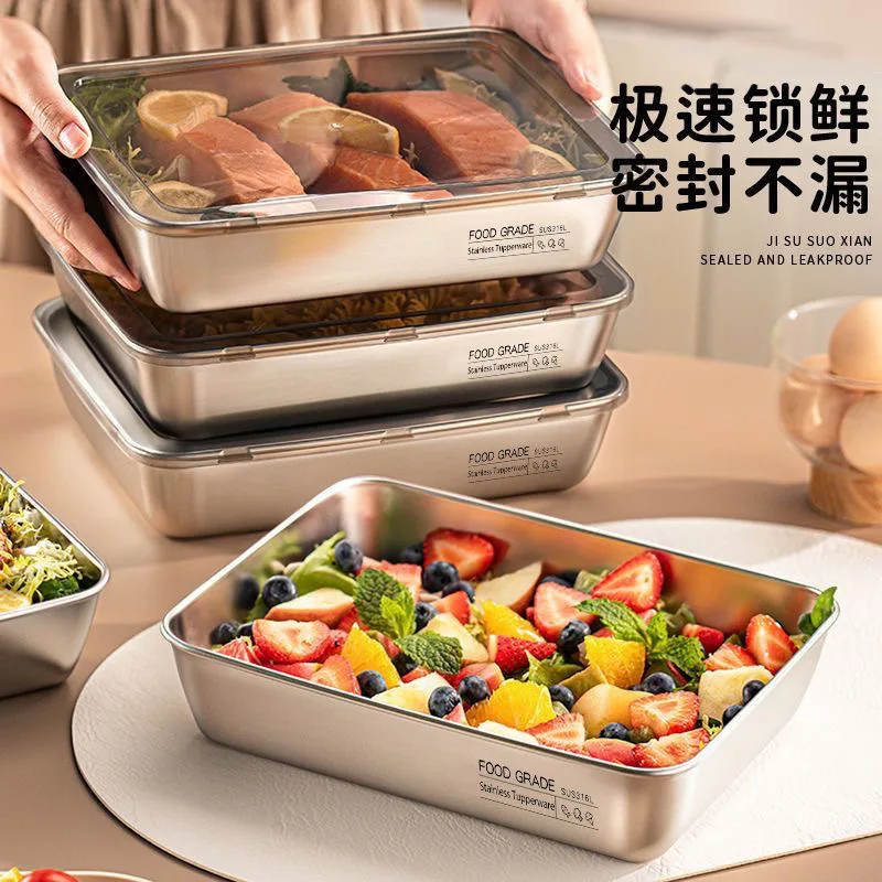 Food-Grade 316 Stainless Steel Rectangular Prep Dish with Lid, Marinating Container for Kitchen Storage, Dishwasher Safe