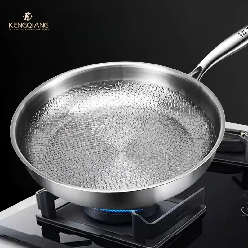 KENGQIANG Pure titanium frying pan Fish scale hammer uncoated non-stick pan Induction cooker universal with lid