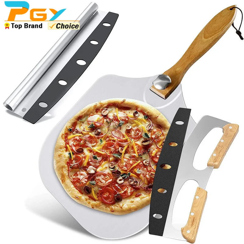 

2Pcs Pizza Peel Set Aluminum Pizza Paddle&Stainless Steel Pizza Rocker Cutter Homemade Pizza Oven Spatula with Foldable Handle