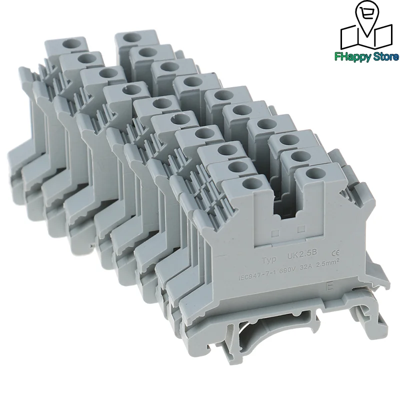 10pcs Rail Terminal Block Universal Panel Mount UK 2.5B 32A Screw Connection