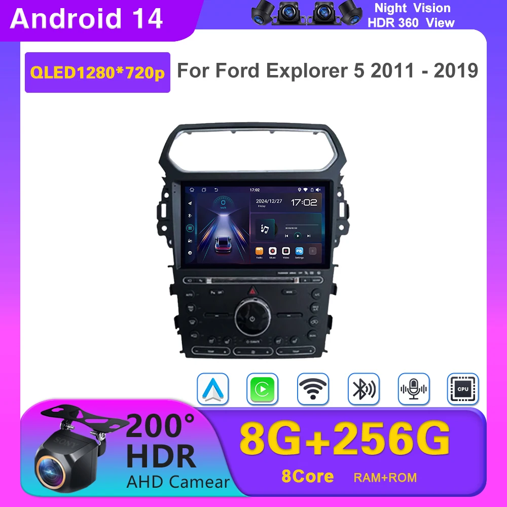 For Ford Explorer 5 2011 - 2019 Android 14 For  Multimedia Player Navigation GPS Stereo Android Auto  Wifi Video No 2din