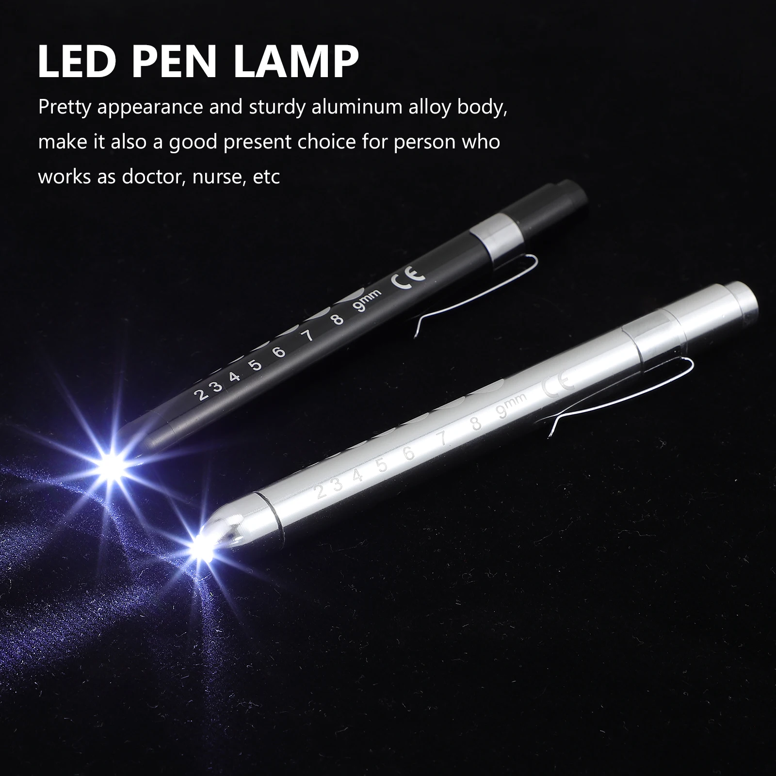 

2pcs Led Medical Compact Aluminum Alloy Inspection Lamp For Doctor Nurse Checking Tool With Ruler Scale Black