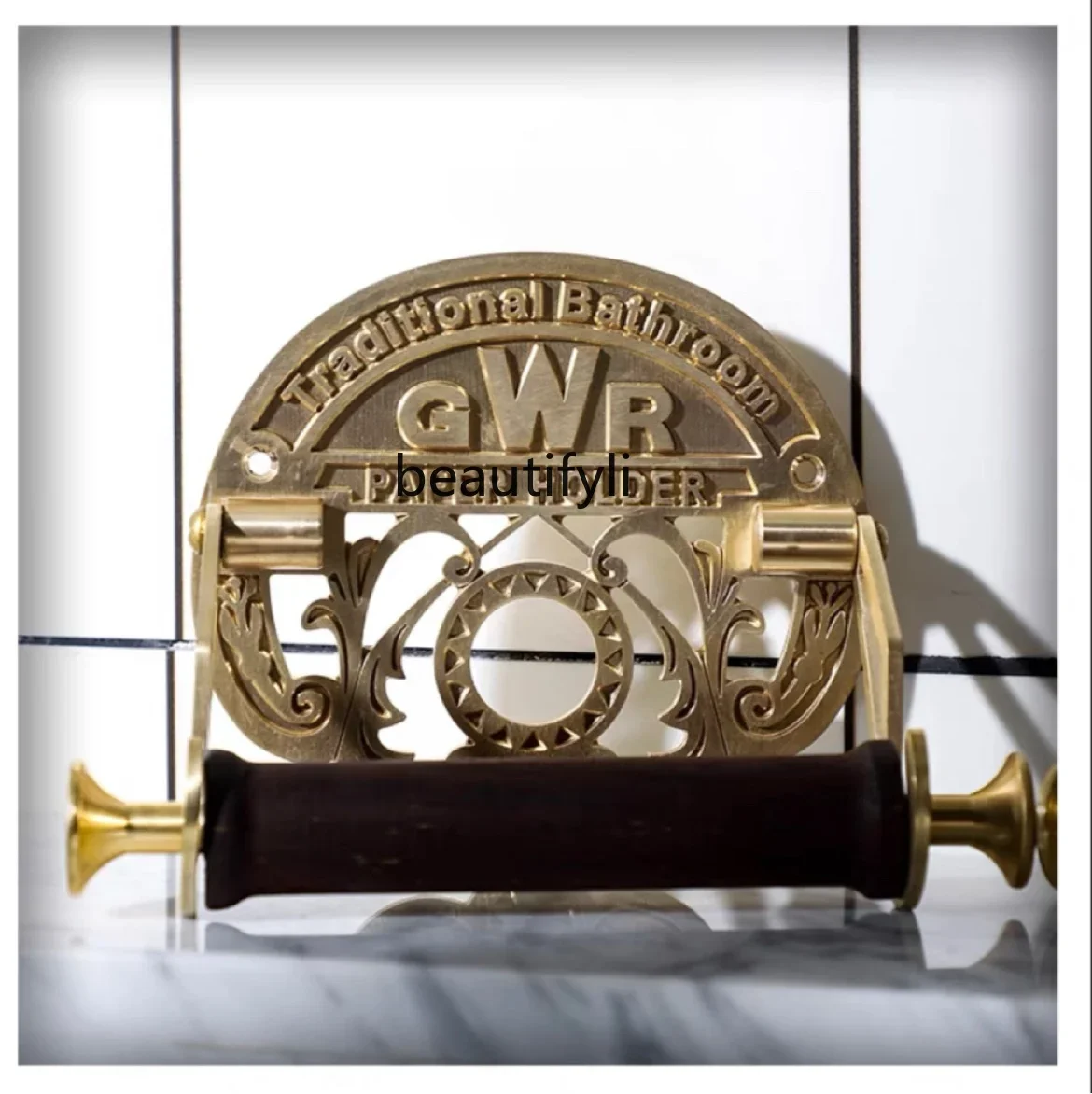 A139 Retro classic bathroom decorative tissue holder Solid wood scroll paper holder