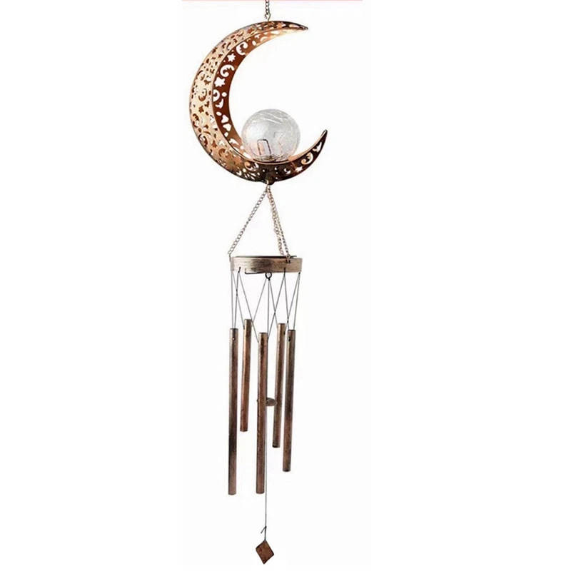 Lua Wind Chime Lamp, Wind Bell Pendant, LED, Outdoor Solar Wind Chimes, Crackle Bola De Vidro, Decoração Do Jardim, Windchimes