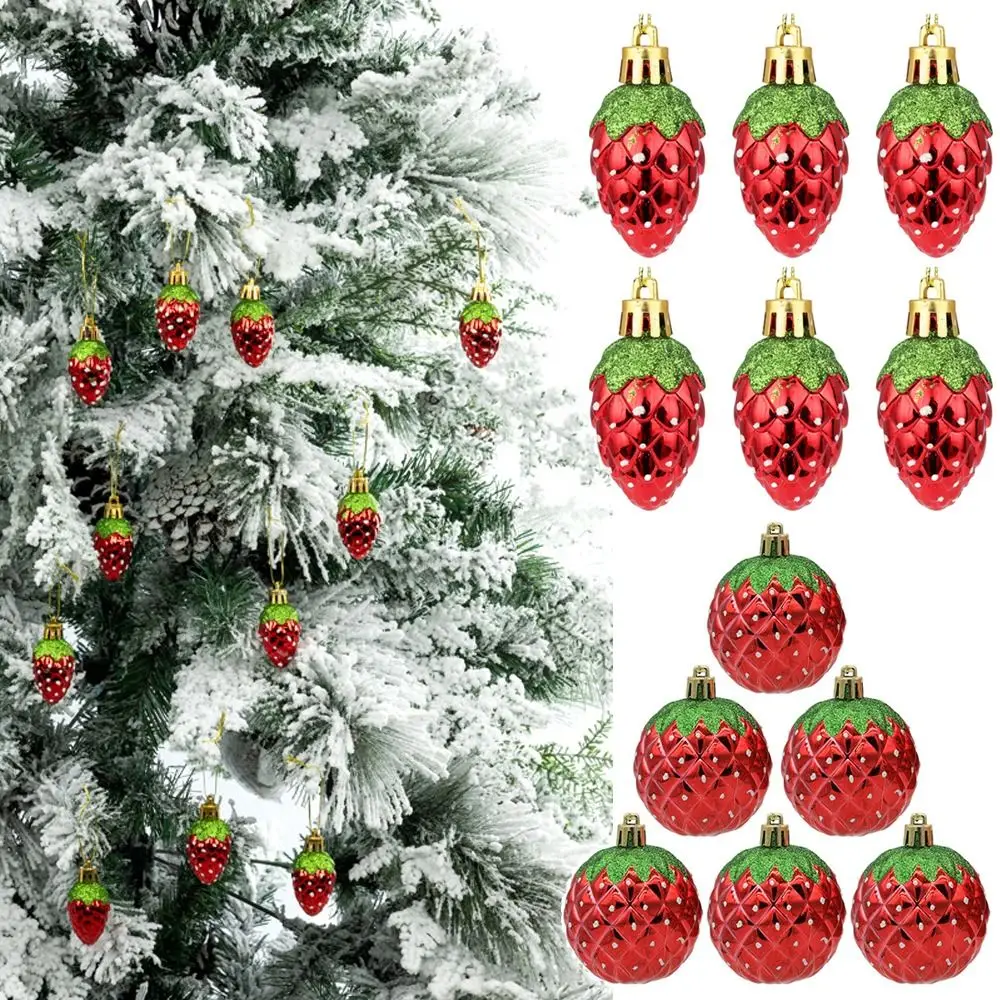 6PCS Red Christmas Hanging Decoration Stawberry Electroplated Xmas Ornament Ball Plastic Shopwindow Christmas Tree Ornament