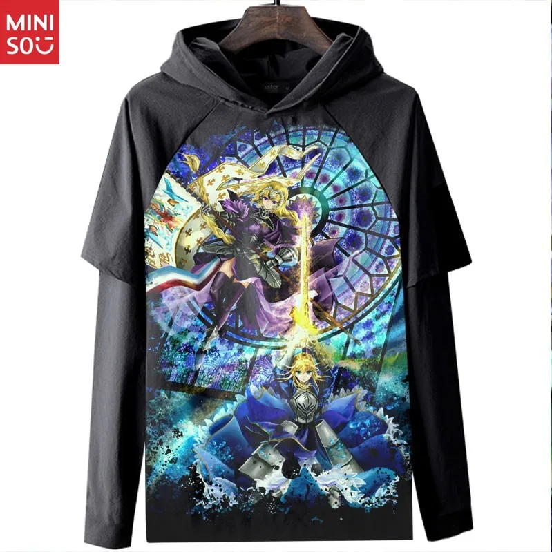 تي شيرت Miniso Fate Stay Night Fate Guard Night Sabre بأكمام طويلة ملابس مطبوعة رقمية ثلاثية الأبعاد