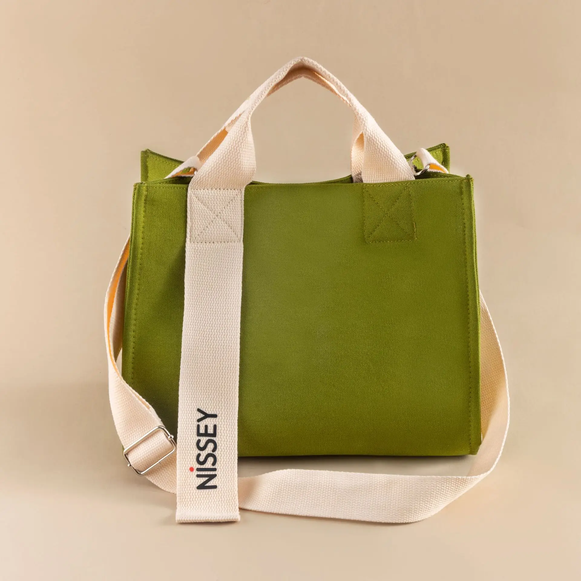 New Ribbon Contrasting Canvas Tote Bag, Japanese Style Large Capacity Handbag, Solid Color Shoulder Bag