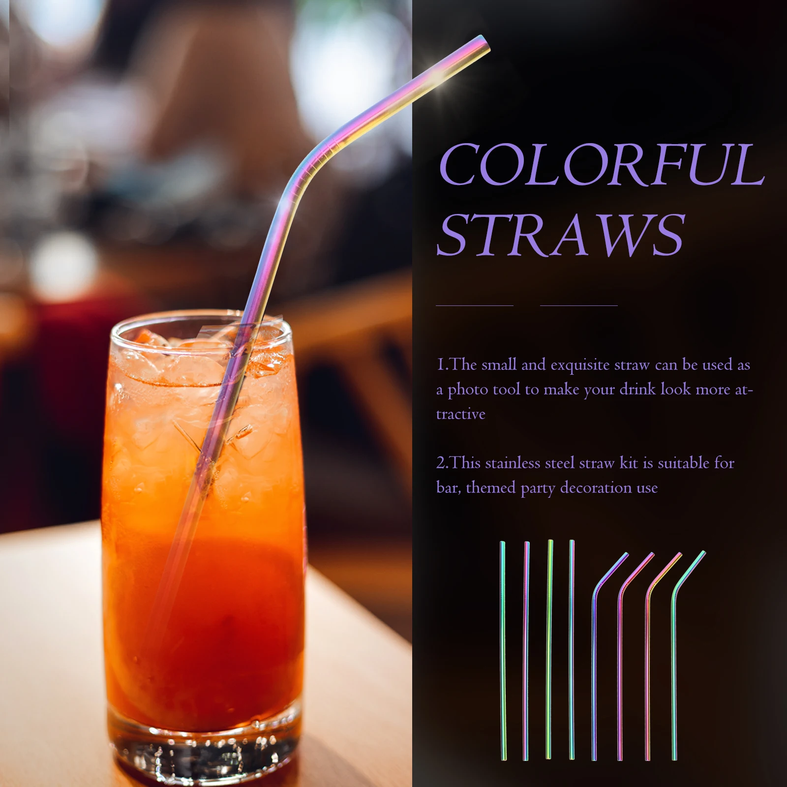 

Stainless Steel Straw Set Reusable Drinking Straws Beverage Juice Smoothie Cocktail Party Picnic Easy Clean Kitchen Bar Tools