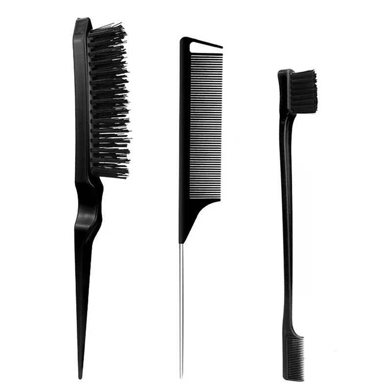

3Pcs Hair Styling Comb Hair Brush Set, Teasing Edge Brush Rat Tail Comb For Curly/Straight/Wet/Dry/Long/Shot Hair