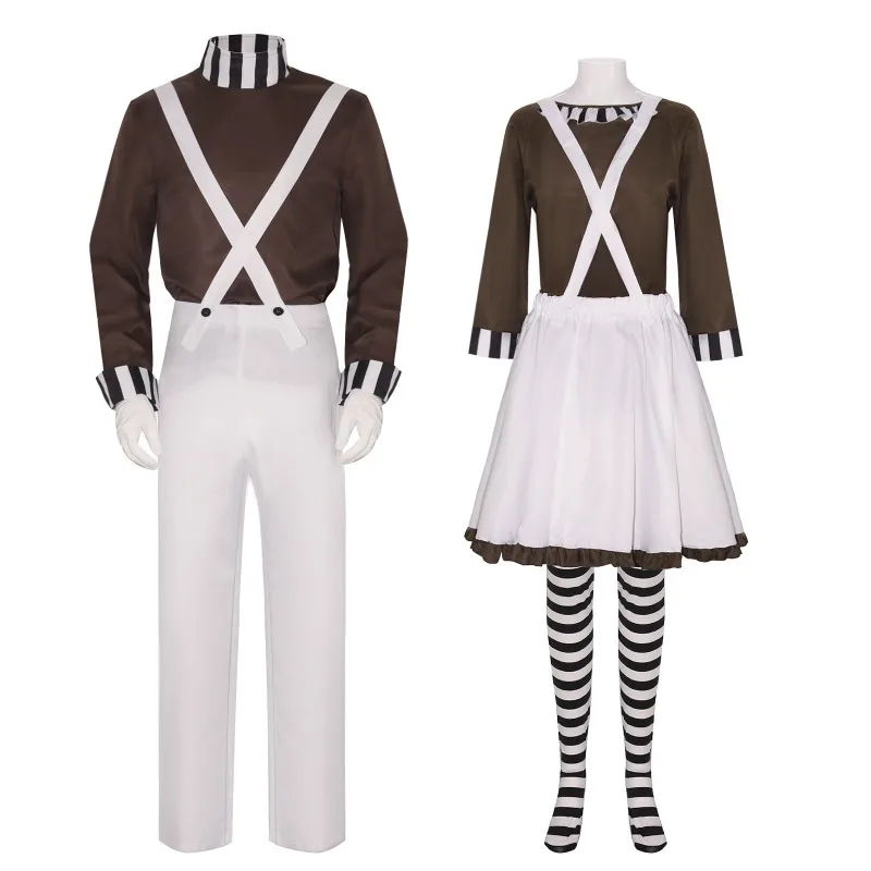 Disfraz de Oompa Loompa para Hombre y Mujer, Traje de Fiesta de Halloween, Disfraz de Trabajador de la Fábrica de Chocolate para Hombre y Mujer