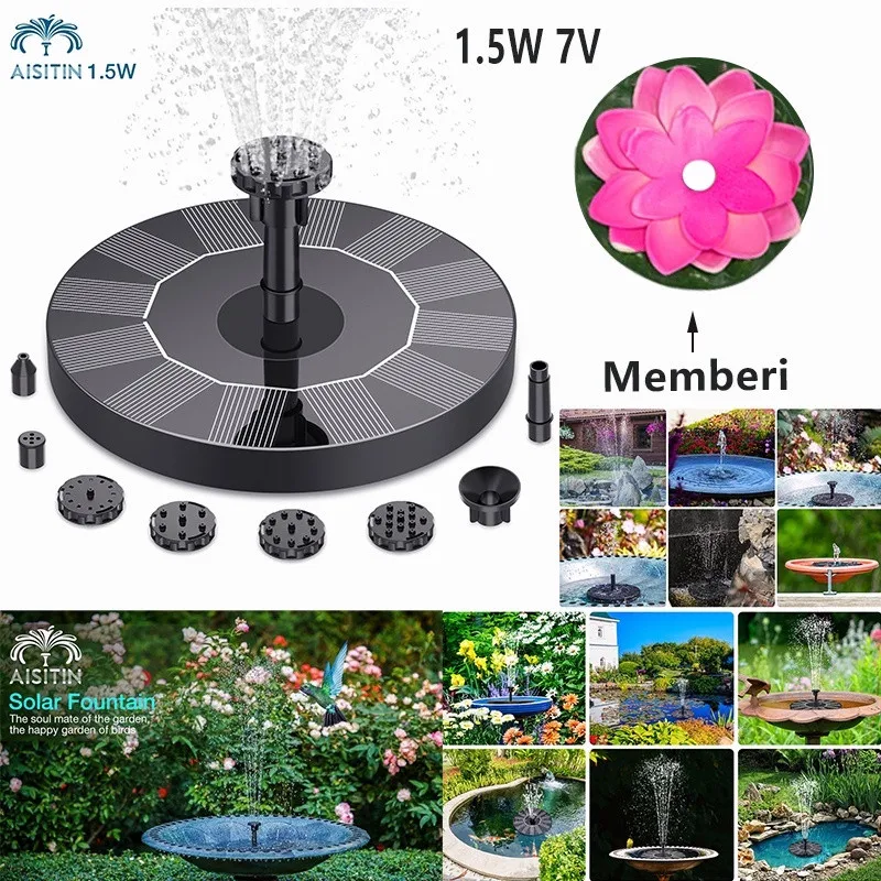 

AISITIN Solar Fountain Pump 1.5W Solar Water Fountain Pump with 6 Nozzles Solar Fountain Pump for Bird Bath,Garden and Outdoor