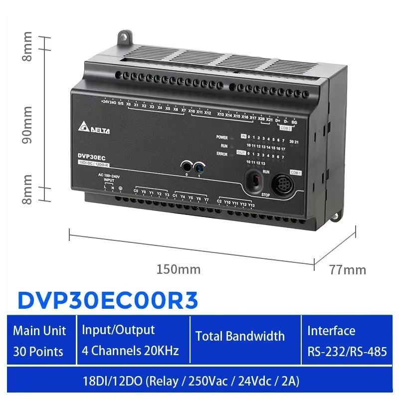 DVP30EC00R3 30 I/O Points PLC Relay Output Programmable Logic Automation Spare Parts