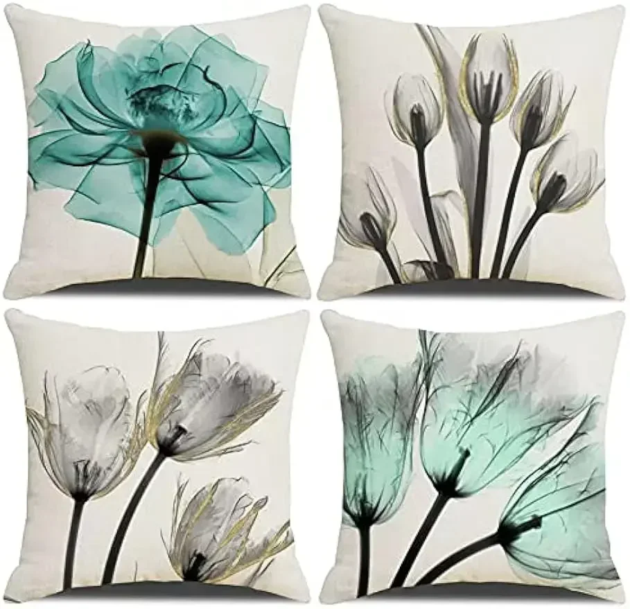 Modern flower print cushion cover, home decoration, suitable for outdoor terrace garden living room sofa farmhouse decoration