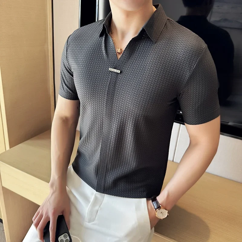 Summer Men High-quality High Elasticity Casual Shirt Fashionable Trendy High Street Business Casual Hombre Long Sleeved Shirt