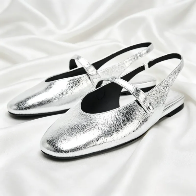silver-metallic-pattern-slingback-ballet-flats-women-luxury-round-toe-buckle-designer-flat-sandals-comfort-light-mary-jane-shoes