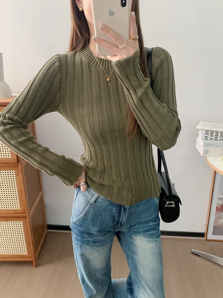 

Свободный вязаный полосатый топ для женщин, уютный свитер с круглым вырезом, осенне-зимняя модная женская кофта премиум-качества