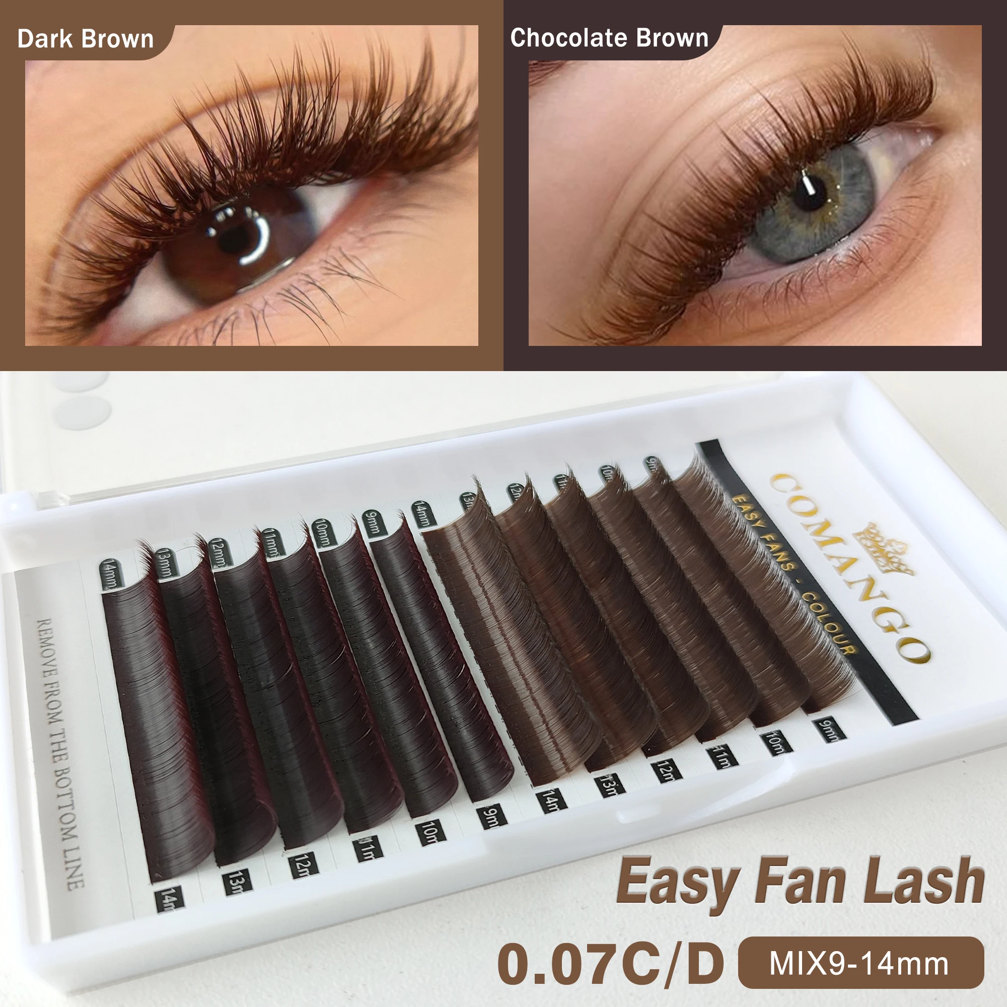 CoMango 0.07mm Easy Fan Lashes Volume Extension Mix 9-14mm Colored Easy Fanning Ombre Green/Blue/Brown/Purple Colorful Eyelashes