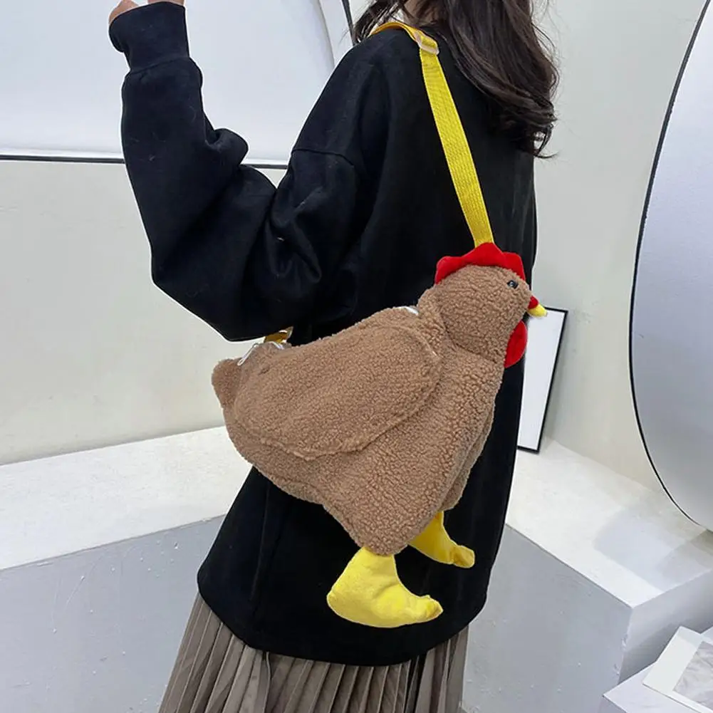 Bolso con forma de pollo para mujer, bandolera con cremallera, de lana suave, a la moda, de felpa, bonito