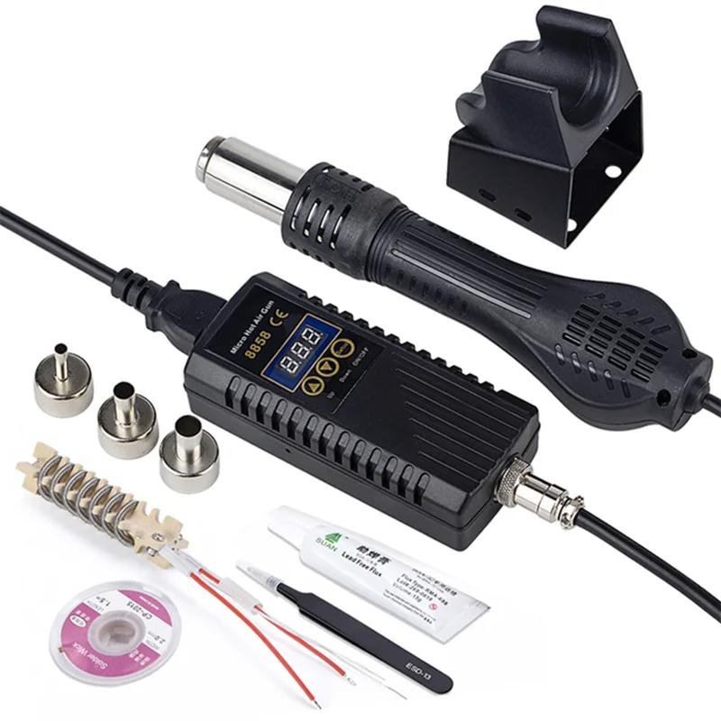 8858-5 JCD Micro Hot Air Gun 750W Rework Soldering Station, LCD Digital Display 110V SMD Welding Repair Heat Gun Tool Kit