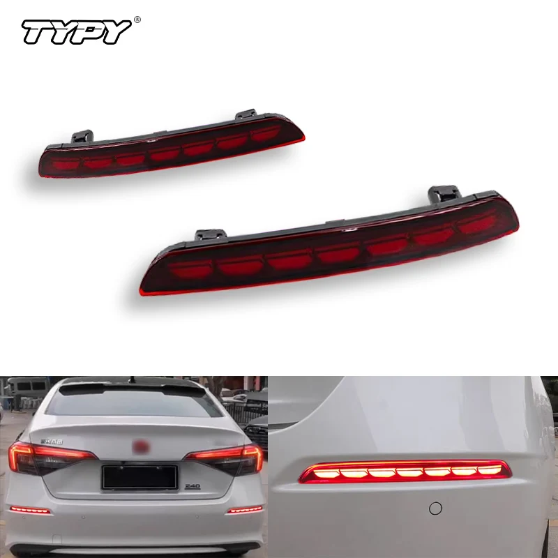 

TYPY Car LED Rear Bumper Reflector Light For Honda Civic Sedan 2021 2022 2023 Brake Warning Lamp Turn signal Car Accessories