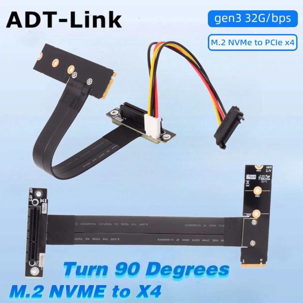 

Адаптер PCI-E M.2 NGFF NVME SSD To PCI-e x4 Riser Card 4P Sata Power PC GPU Video PCI Express 4x To M.2 Turn 90 Angle Cable Gen3