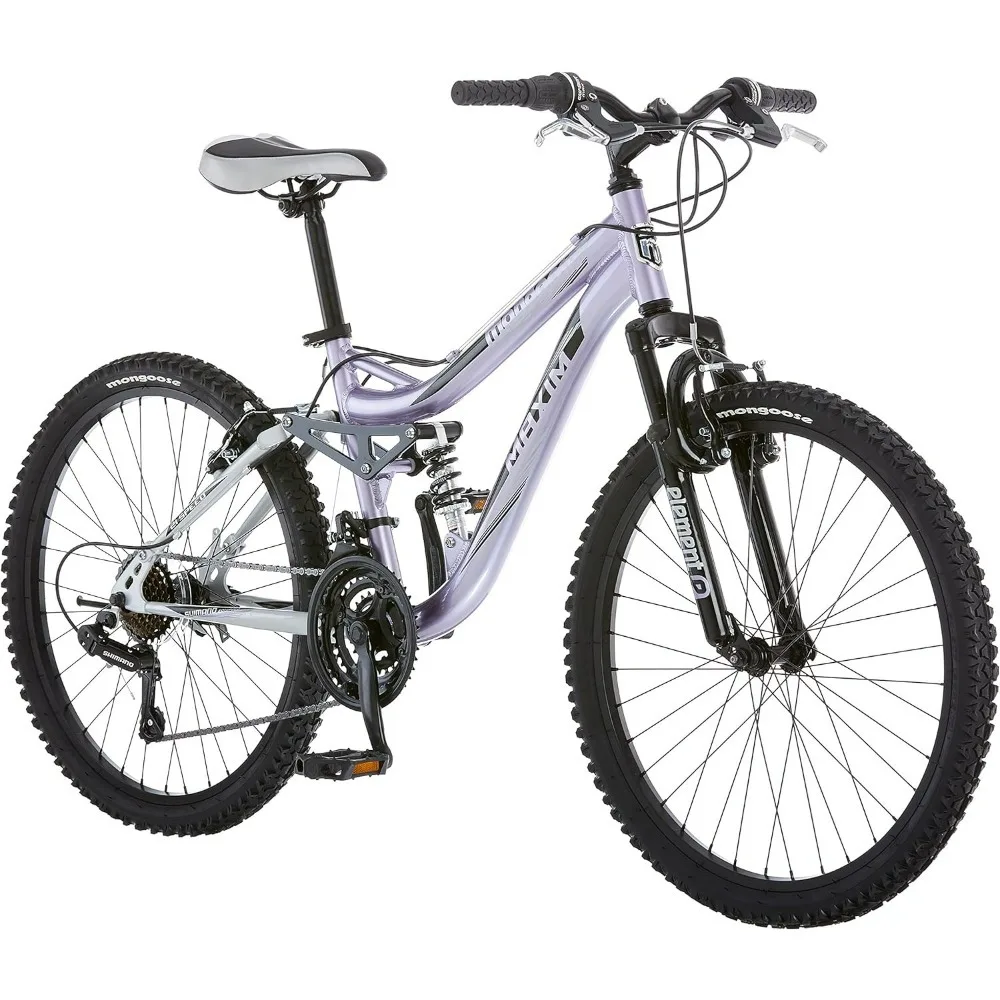 Maxim Girls Mountain Bike, 24-Inch Wheels, Aluminum Frame, 21-Speed Drivetrain, Lavender