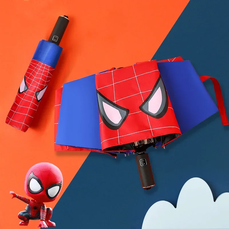 Paraguas plegable totalmente automático de Marvel para niños, personalidad de Spiderman, estudiante, ligero, compacto, antirrebote, regalo de vacaciones