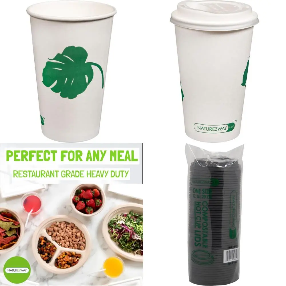

Compostable Bamboo Hot Cups - Plant-Based, Leak Proof, Heavy Duty, 8 oz to 20 oz Sizes, 1000 Pack for Sustainable Use