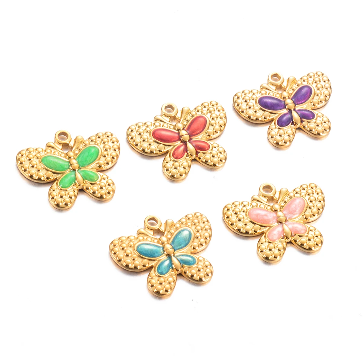 5Pcs/lot Cute Butterfly Charms Stainless Steel Colorful Enemal Animal Pendant for DIY Necklace Making Supplies Wholesale