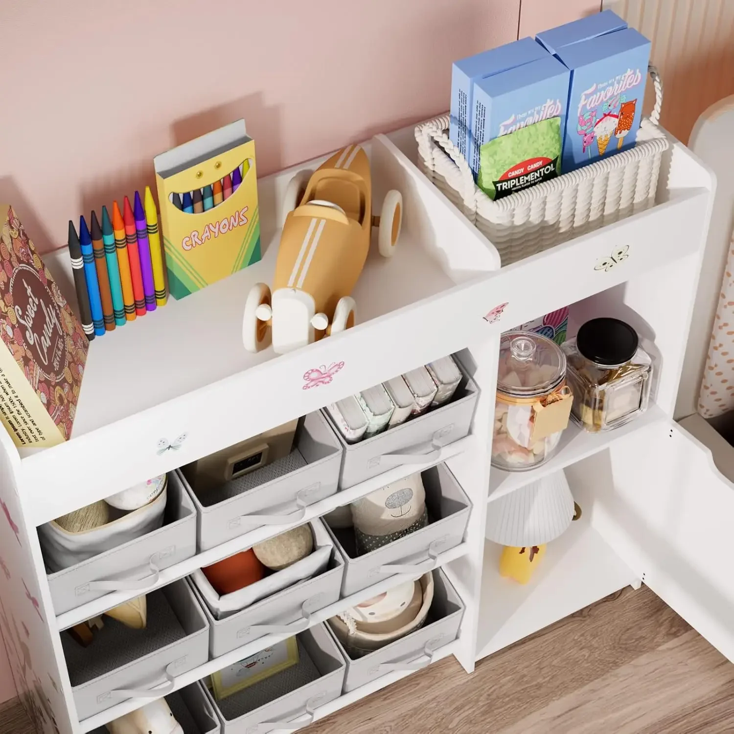 Kids Bookshelf, Toy Storage Organizer with Bookcase, Children's Toy Shelf with 9 Bins for Children's Room, Playroom, Hallway, Ki image 6