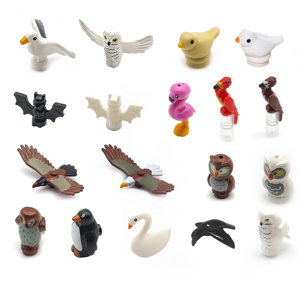 

Animal Building Blocks MOC Bird Eagle White Pigeon Bat Flamingos Owl Penguin Swan Crow Woodpecker Flying Animal Scene DIY Toy