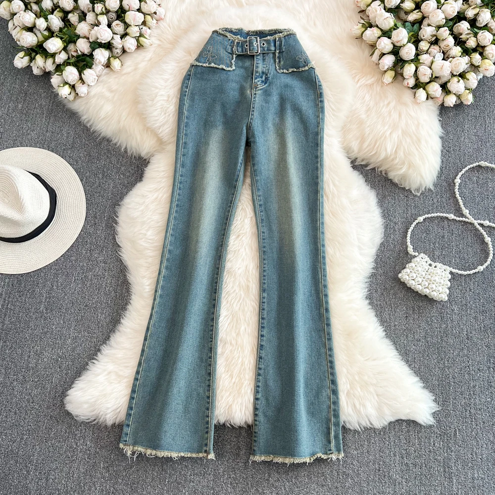 Women's Denim Flared Pants New Fashion High Waist Casual Stretch Slim Jeans Spring Autumn All-Match Trousers