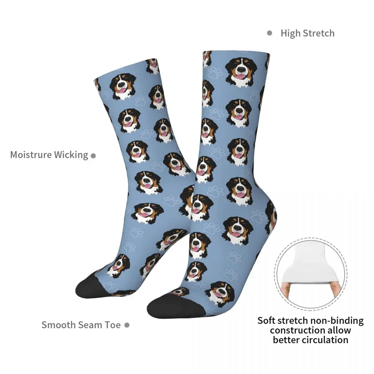 Bernese Mountain Dog Pattern-blue Socks Harajuku Super Soft Stockings All Season Long Socks Accessories for Unisex Birthday Gift