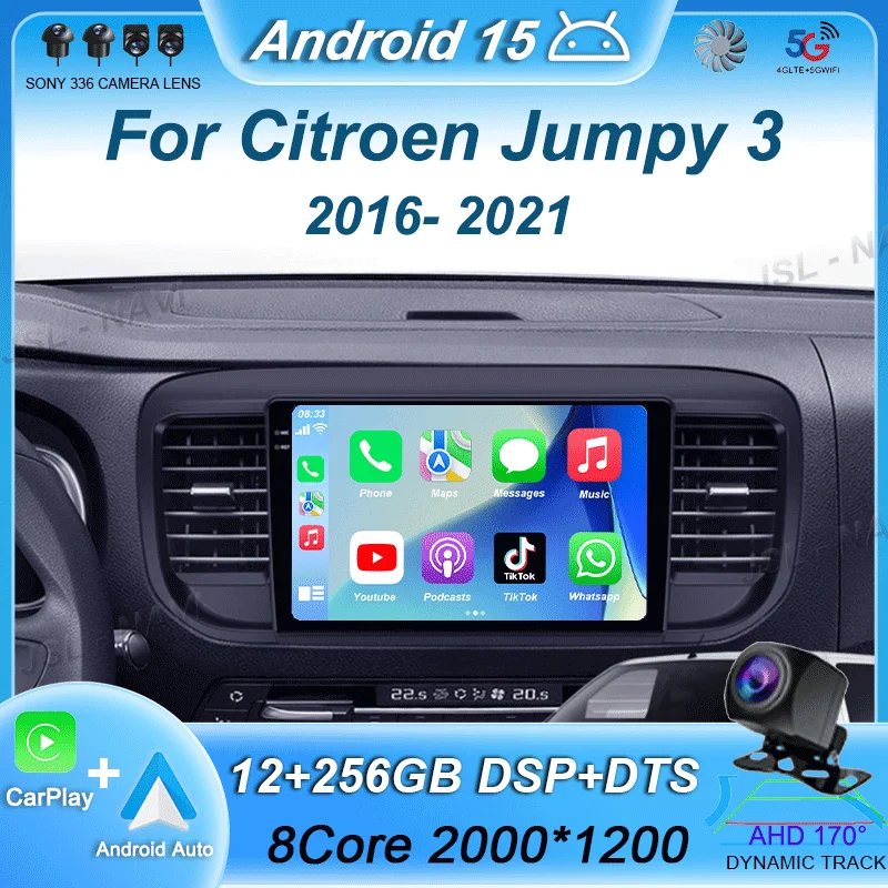 Carplay Auto Car Radio Android 15 For Citroen Jumpy 3 2016-2021 Peugeot Expert 3 2016-2021 Multimedia Video Player 2din Stereo
