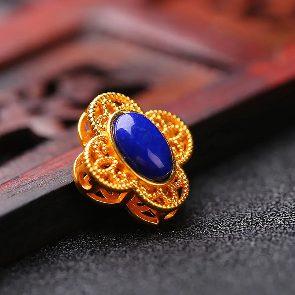 

ZHEN-D Jewelry Natural High Quality Lazurite Lapis Lazuli Silver Gilded Four-leaf Clover Connector Spacer Bead DIY Accessories