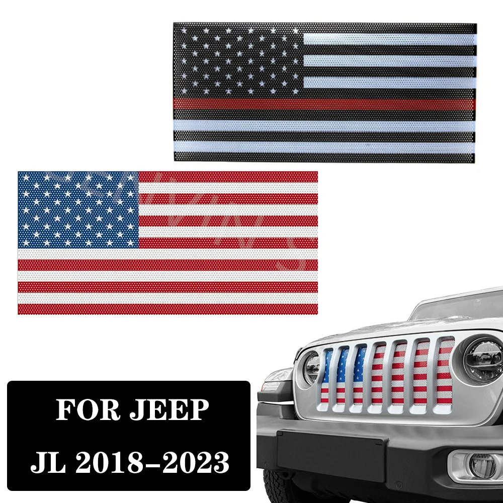 1PC Metal  Grill Mesh Insert American Flag Matte Steel Mesh Grille Grid for Jeep Wrangler JL 2018-2023 Exterior Accessories