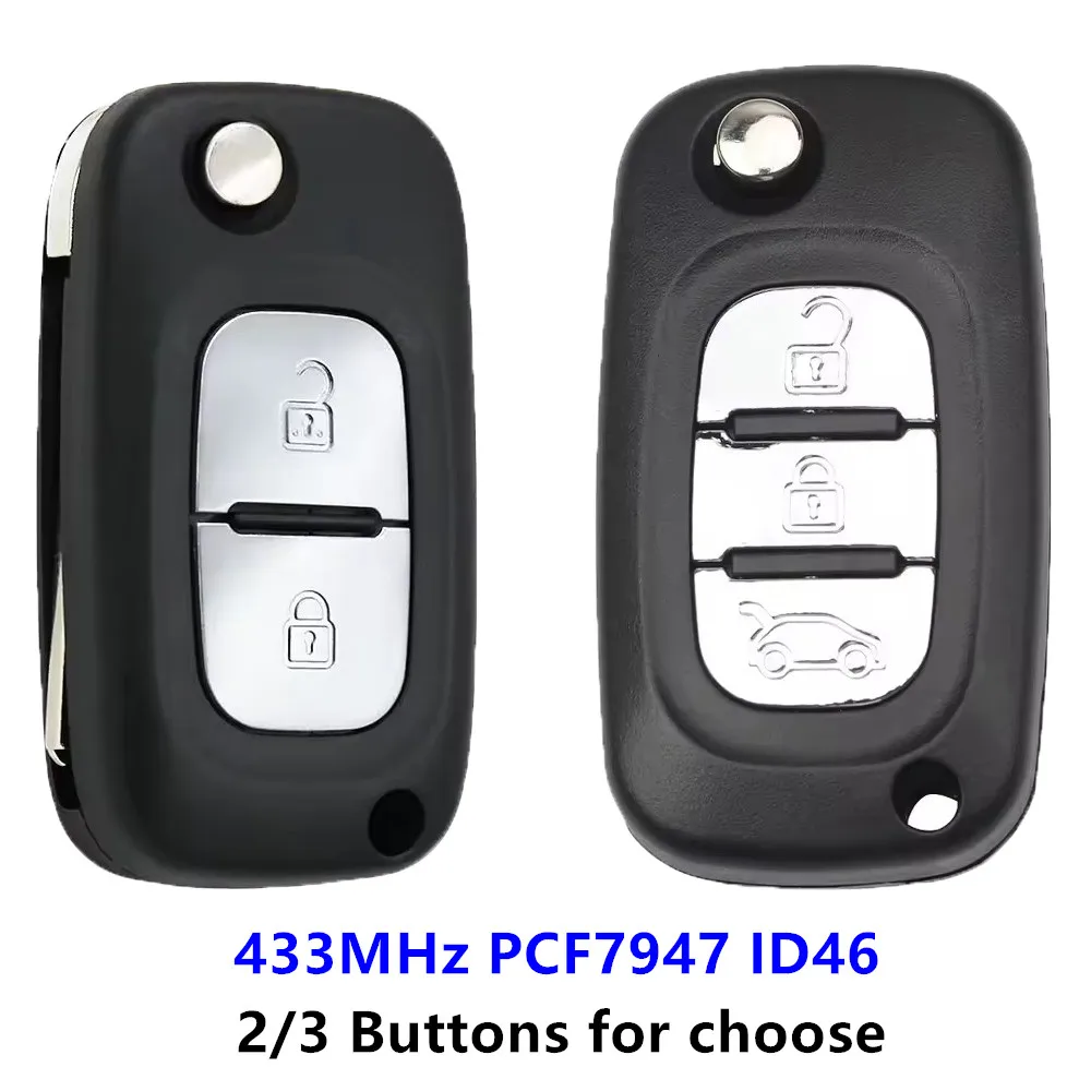 

KEYECU Replacement 433MHz PCF7947 ID46 Flip Remote Key Fob 2/3 Buttons for Renault Clio3 TWINGO 2007-2010 Kangoo Master MODUS