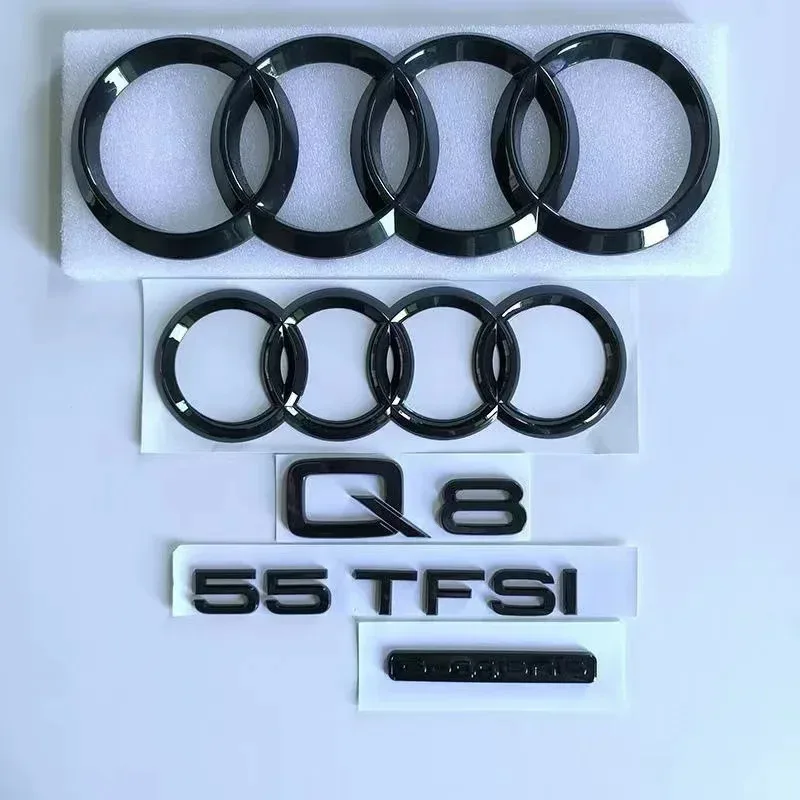 

For AUDI 2PCS 4Ring logo Car Hood Front Bonnet Grill Rear Trunk Emblem Badge Sticker 1P Q8 mark 1P 55TFSI 1P Quattro Sticker