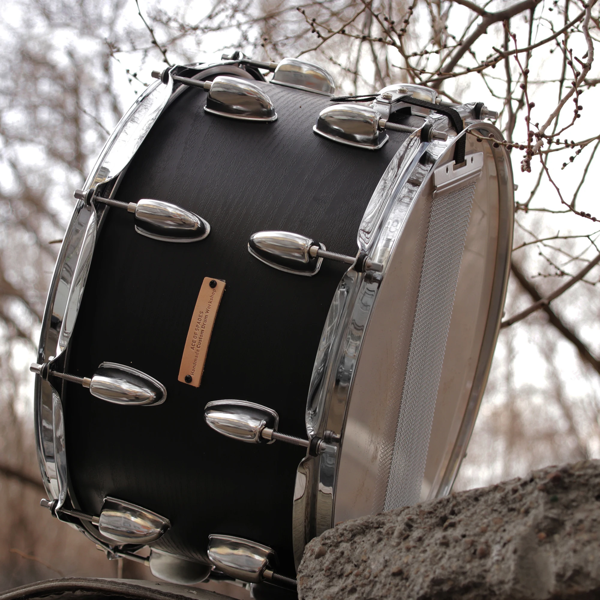 ACE-Cannon-1408 Series 14 Inch Black Matte Finish Metal Wood Snare Drum with Adjustable Snare Wires for Drum Set