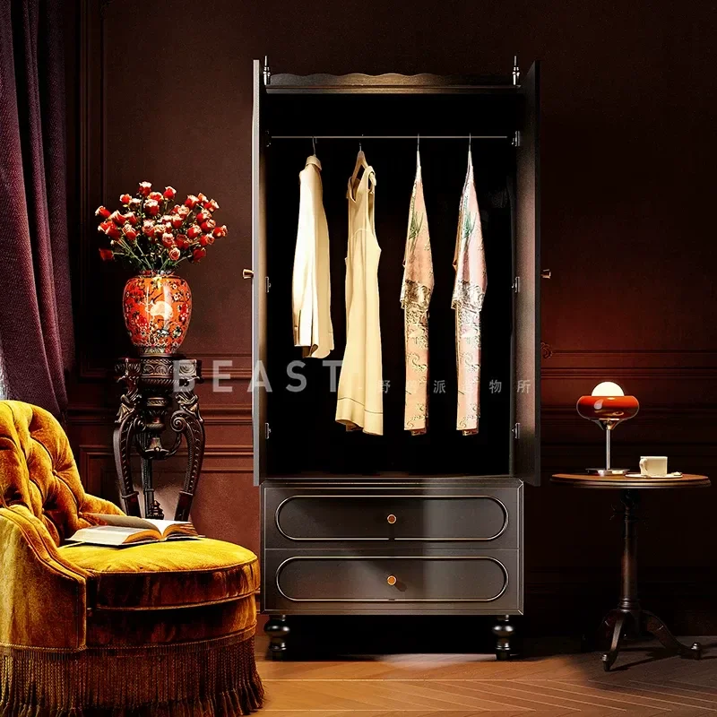 Medieval Style Colorful Flower Solid Wood Wardrobe 6 Drawer Storage Cabinet for Living Room Entrance Household Organizer