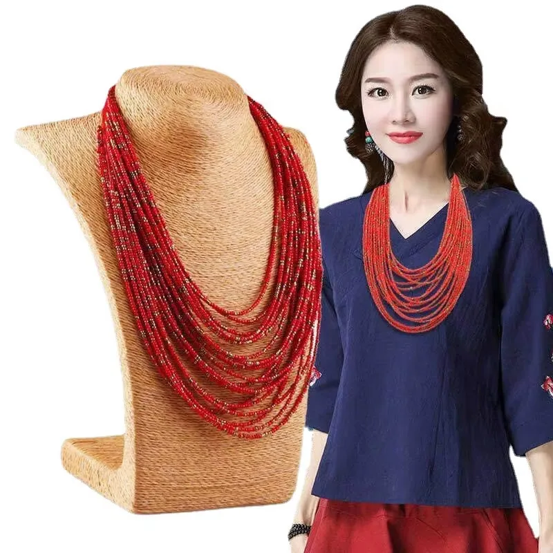 متعددة الطبقات اليدوية البذور الخرز شلال على شكل شرابات القلائد للنساء بوهو مجوهرات هدايا حفلة عيد #2