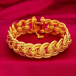 20mm Width Orginal Gold Color Hollow Fried Dough Twist Bracelet for Women Bride Wedding Birthday Luck Yellow Gold Bracelets